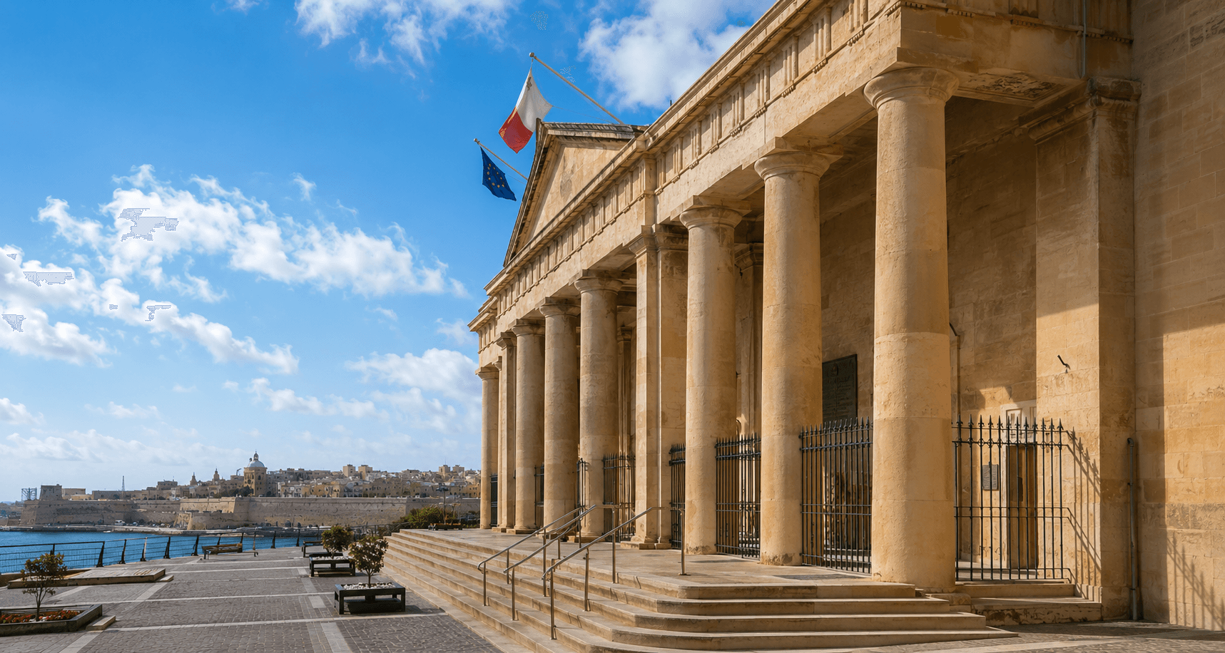 A sunlit classical colonnade